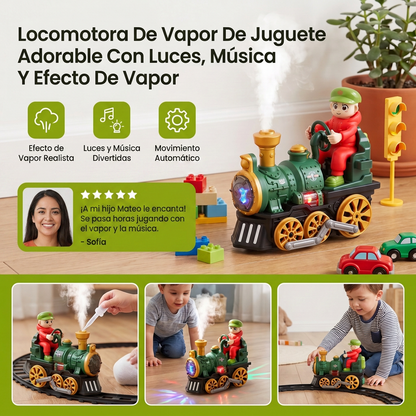 Locomotora De Vapor De Juguete Adorable Con Luces, Música Y Efecto De Vapor
