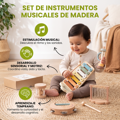 Set De Instrumentos Musicales De Madera Para Bebés – Juguete Sensorial De Música Y Sonidos De 6 Piezas