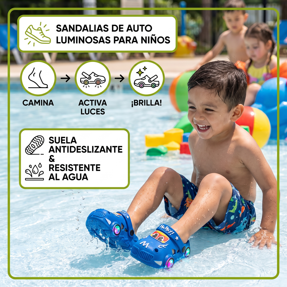 Sandalias De Auto Luminosas Para Niños – Chanclas De Baño Con Suela Antideslizante