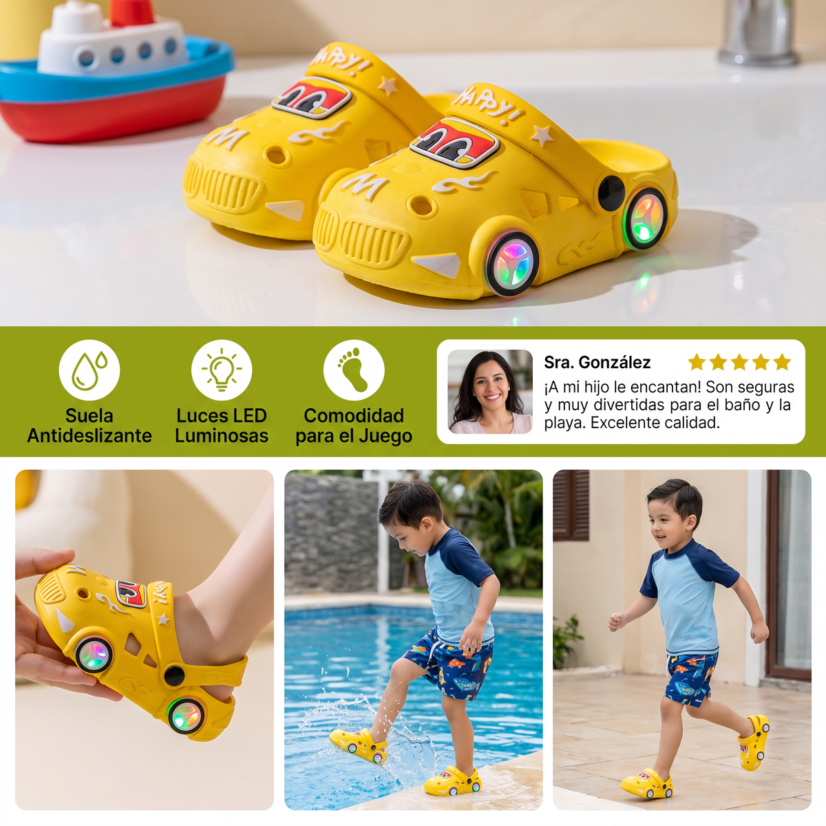 Sandalias De Auto Luminosas Para Niños – Chanclas De Baño Con Suela Antideslizante