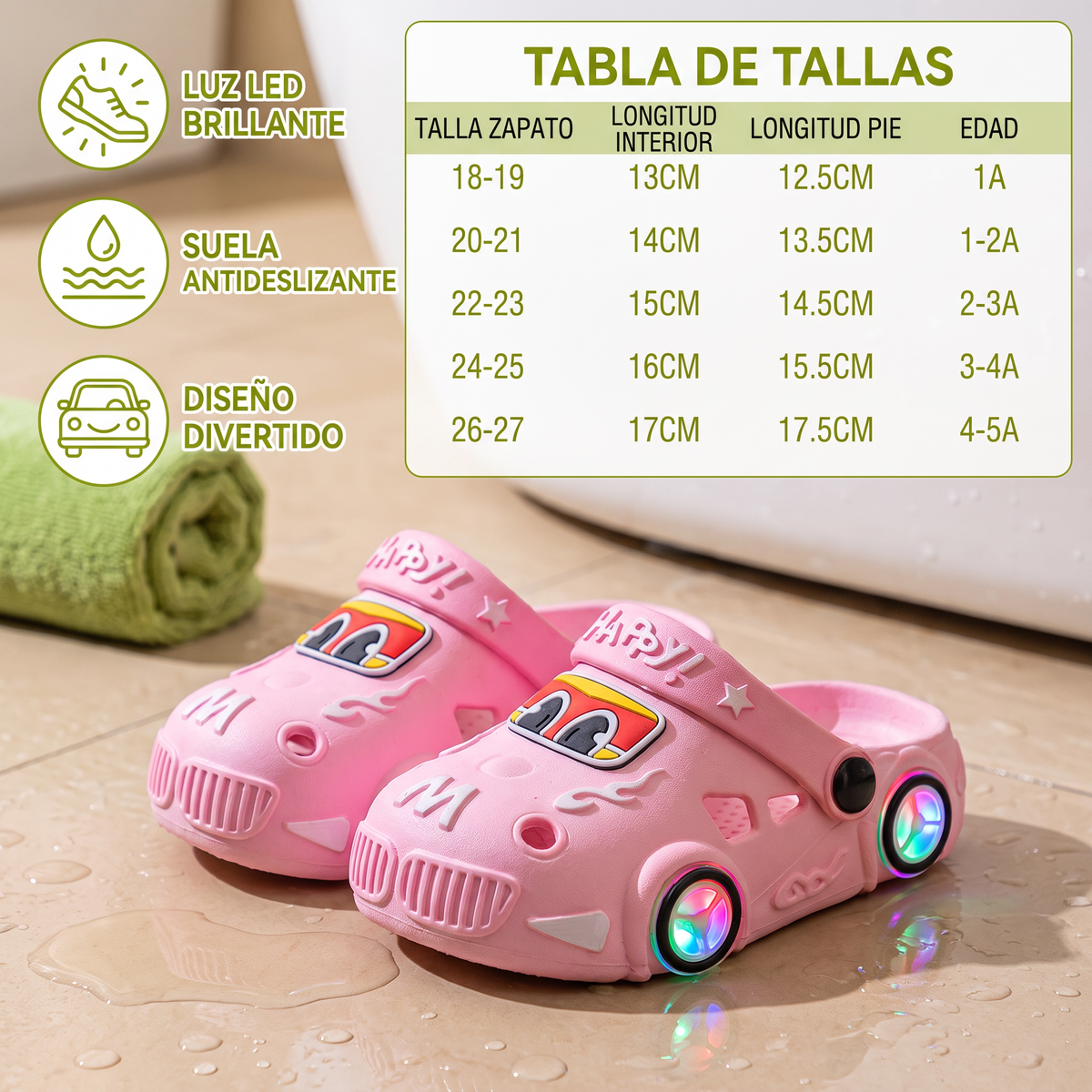 Sandalias De Auto Luminosas Para Niños – Chanclas De Baño Con Suela Antideslizante
