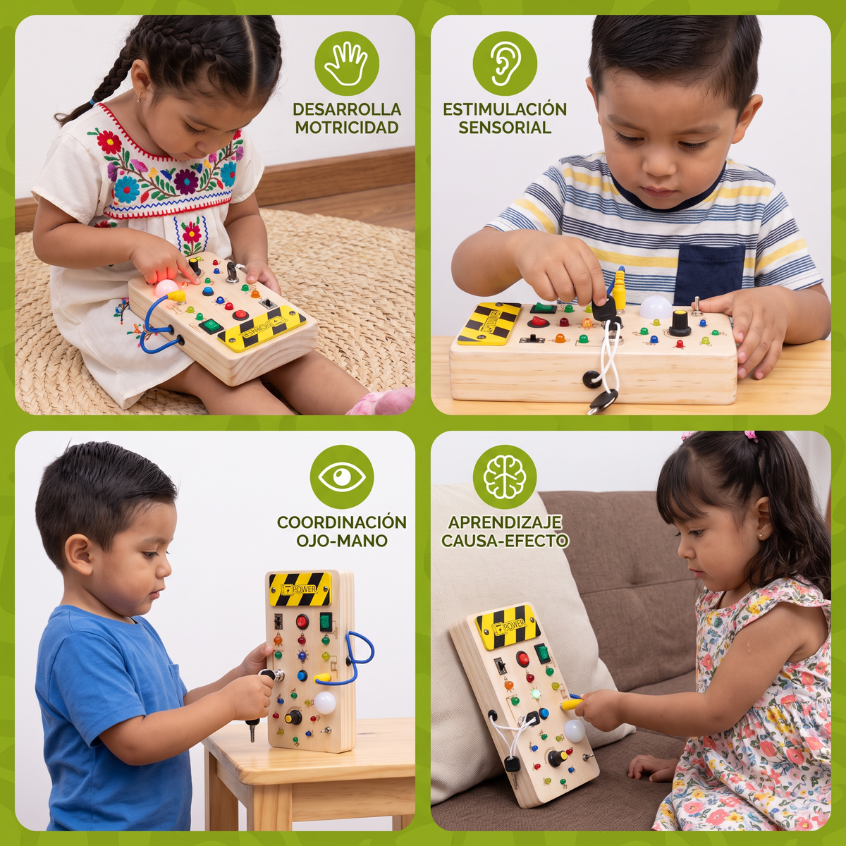 Tablero Sensorial Montessori De Madera Con Luces E Interruptores – Juguete De Motricidad Para Niños