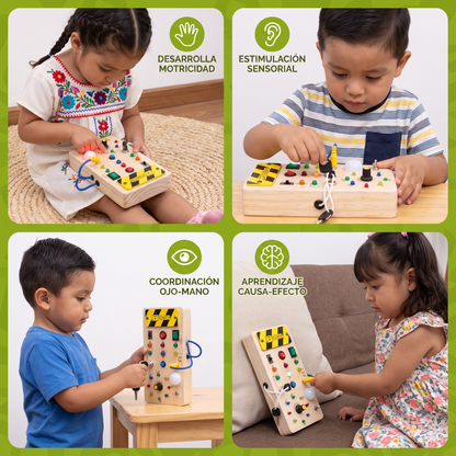 Tablero Sensorial Montessori De Madera Con Luces E Interruptores – Juguete De Motricidad Para Niños