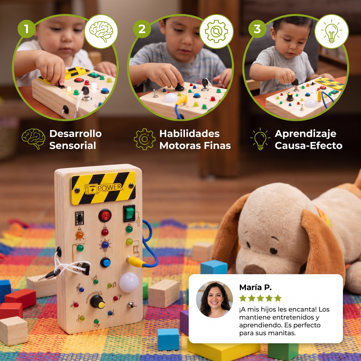 Tablero Sensorial Montessori De Madera Con Luces E Interruptores – Juguete De Motricidad Para Niños