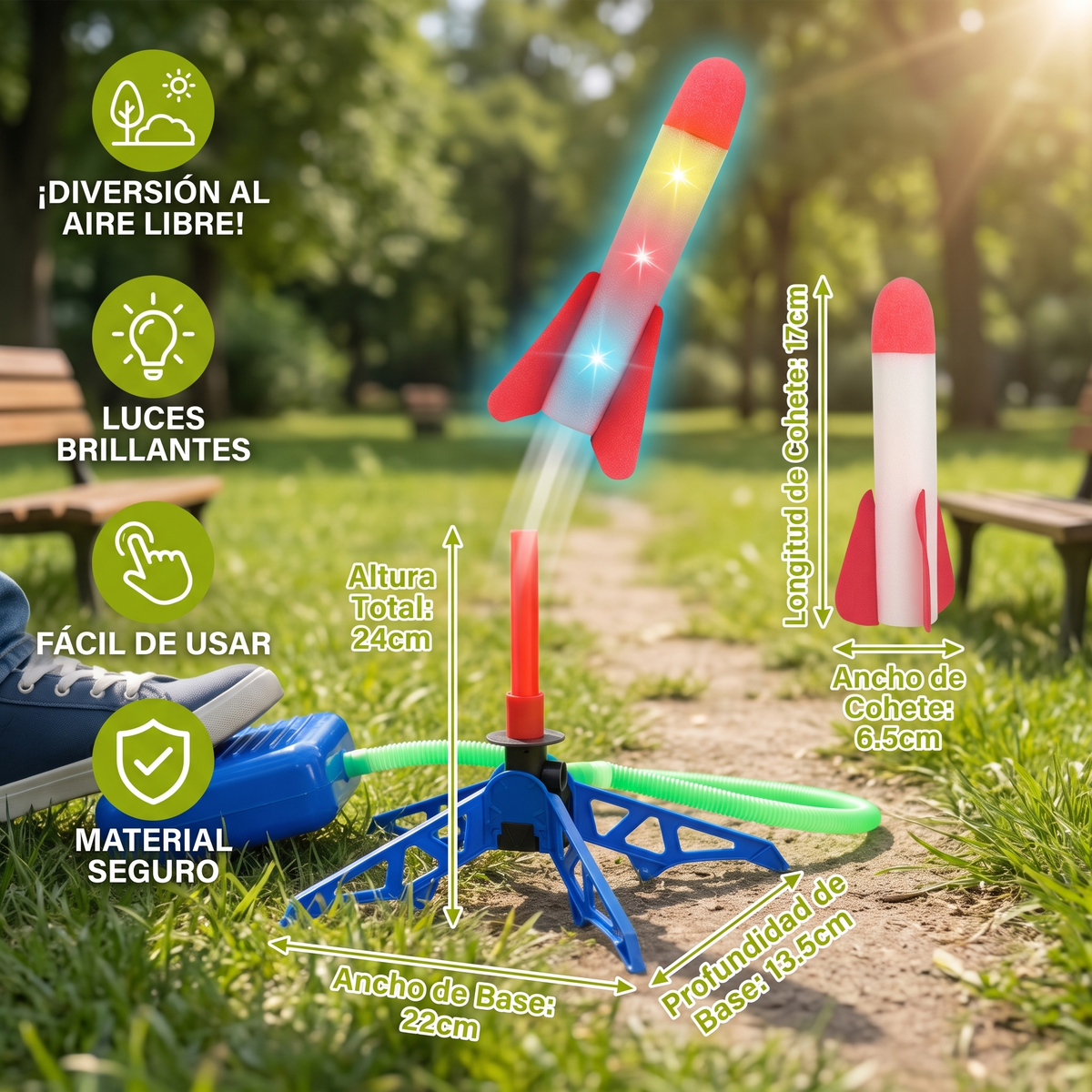 Lanzador De Cohetes Para Niños Con Bomba De Pie – Juguete De Aire A Presión Con Luces Para Exterior