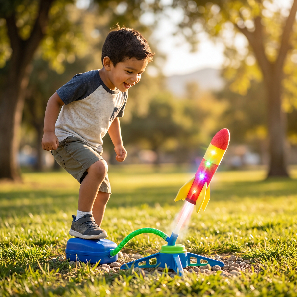 Lanzador De Cohetes Para Niños Con Bomba De Pie – Juguete De Aire A Presión Con Luces Para Exterior