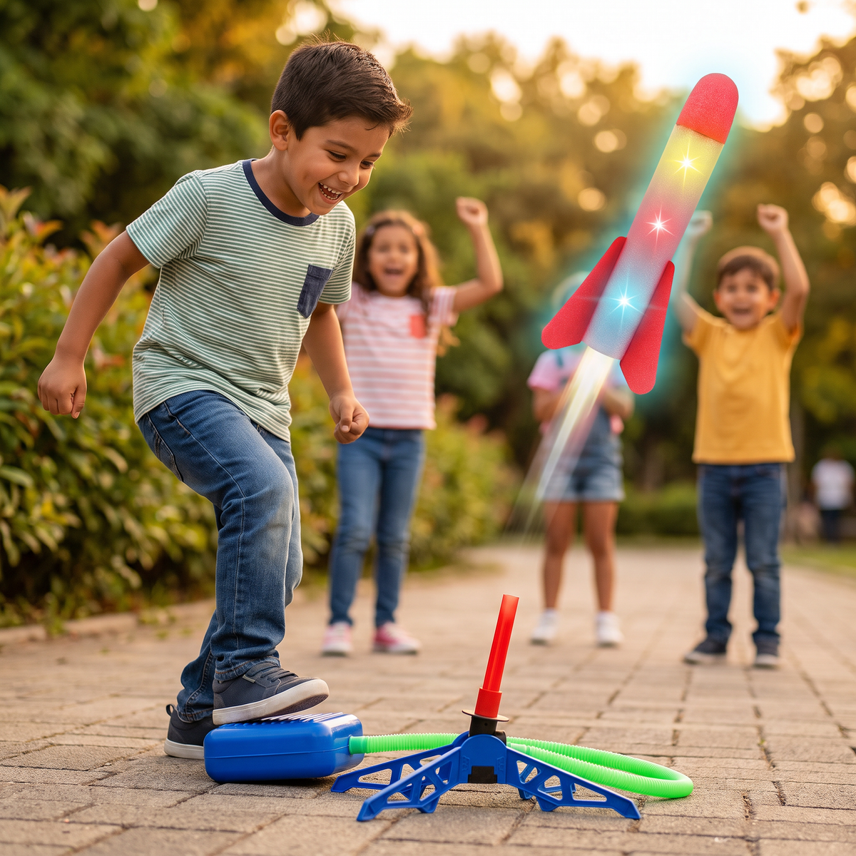 Lanzador De Cohetes Para Niños Con Bomba De Pie – Juguete De Aire A Presión Con Luces Para Exterior