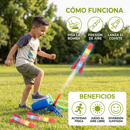 Lanzador De Cohetes Para Niños Con Bomba De Pie – Juguete De Aire A Presión Con Luces Para Exterior