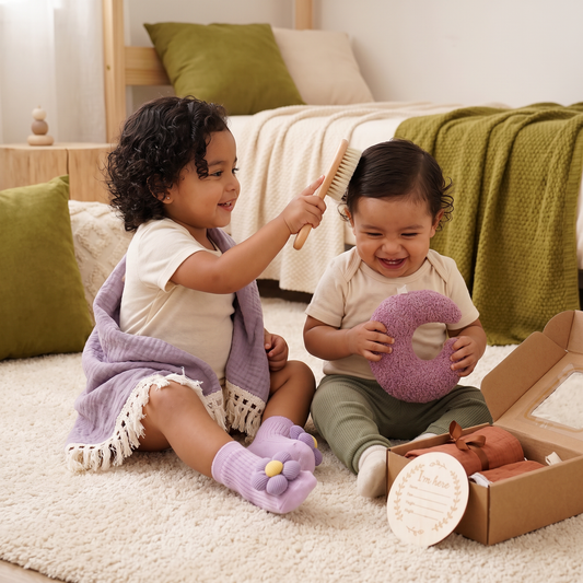 Caja De Regalo De Cuidado Para Bebés – Toalla, Calcetines O Diadema Y Cepillo De Baño Para Recién Nacidos