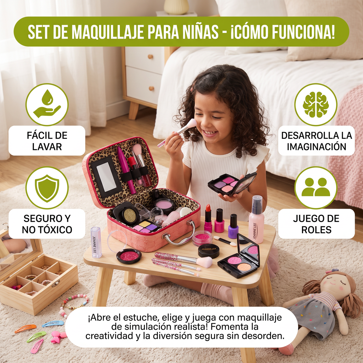 Set De Maquillaje Para Niñas – Kit De Maquillaje Infantil Seguro Con Práctico Estuche