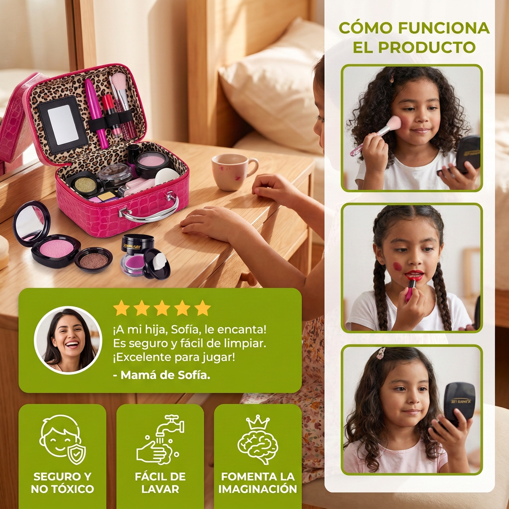 Set De Maquillaje Para Niñas – Kit De Maquillaje Infantil Seguro Con Práctico Estuche