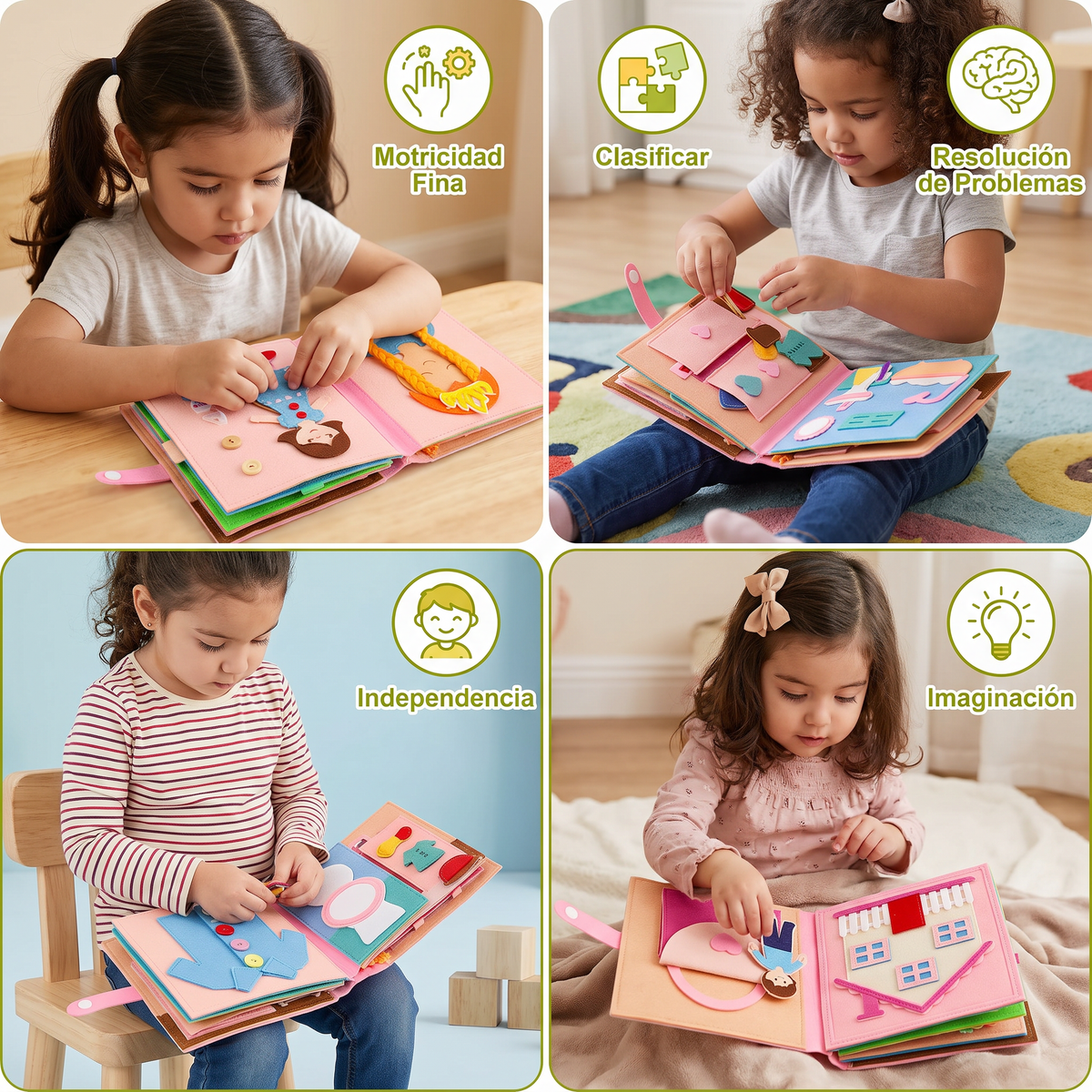 Libro De Actividades Montessori De Fieltro Para Niños – Vestirse, Clasificar Y Aprender Habilidades Cotidianas