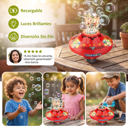Máquina De Burbujas UFO Luminosa Para Niños – Girador De Burbujas Recargable Con Efectos De Luz