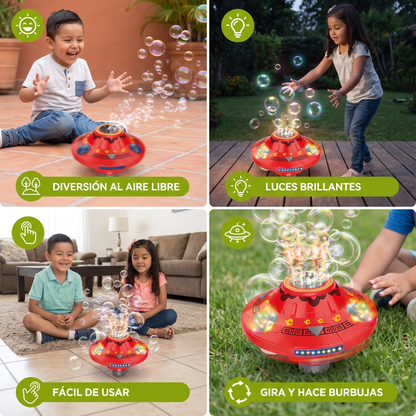 Máquina De Burbujas UFO Luminosa Para Niños – Girador De Burbujas Recargable Con Efectos De Luz