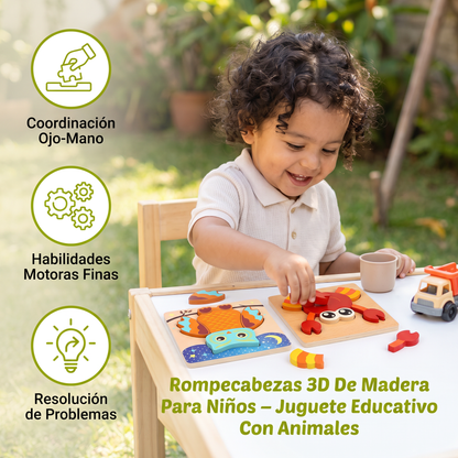 Rompecabezas 3D De Madera Para Niños – Juguete Educativo Con Animales Para Niños Pequeños