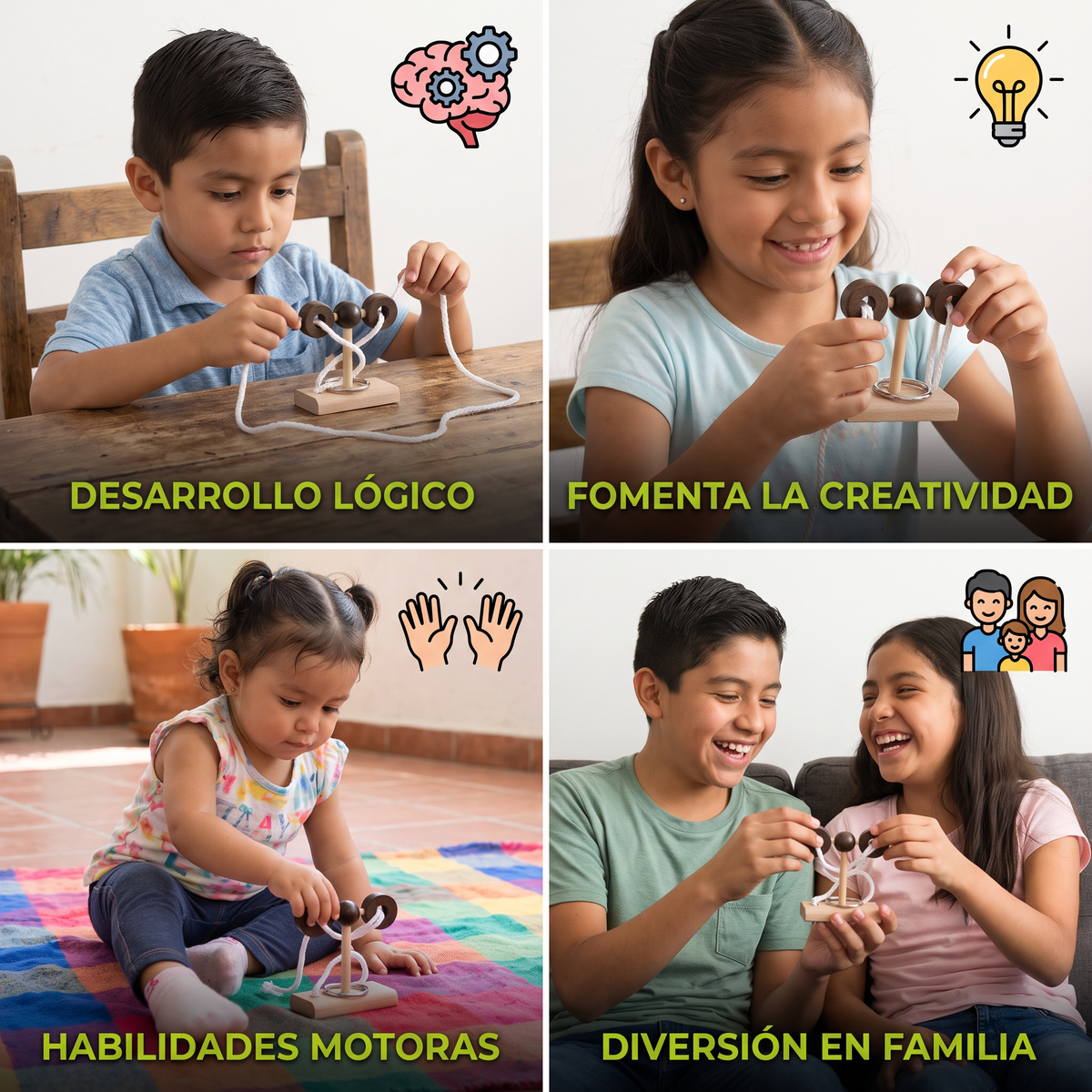 Rompecabezas De Madera IQ Hecho A Mano Con Cuerda – Juego De Ingenio Para Toda La Familia