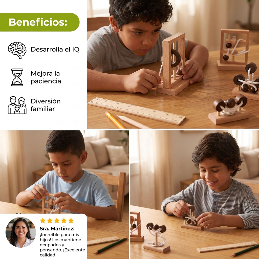 Rompecabezas De Madera IQ Hecho A Mano Con Cuerda – Juego De Ingenio Para Toda La Familia