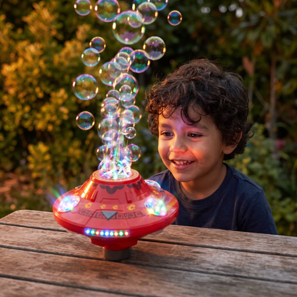 Máquina De Burbujas UFO Luminosa Para Niños – Girador De Burbujas Recargable Con Efectos De Luz