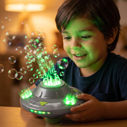 Máquina De Burbujas UFO Luminosa Para Niños – Girador De Burbujas Recargable Con Efectos De Luz