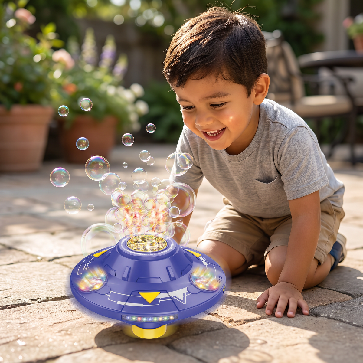 Máquina De Burbujas UFO Luminosa Para Niños – Girador De Burbujas Recargable Con Efectos De Luz