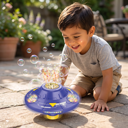 Máquina De Burbujas UFO Luminosa Para Niños – Girador De Burbujas Recargable Con Efectos De Luz