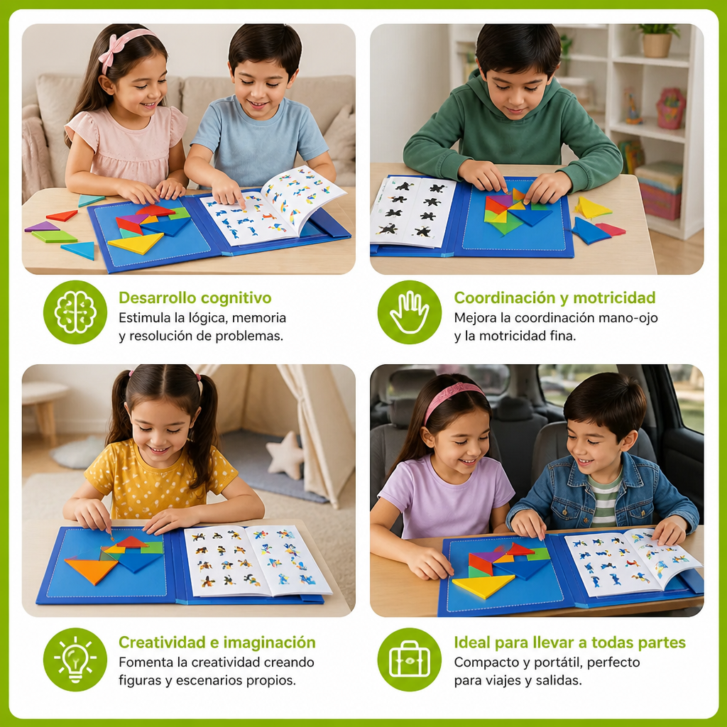 Libro Portátil De Rompecabezas Tangram Magnético Montessori De Madera Para Aprender Y Jugar