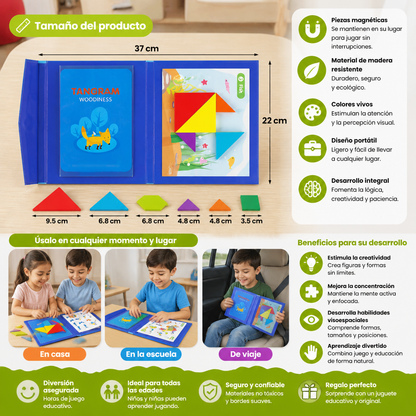 Libro Portátil De Rompecabezas Tangram Magnético Montessori De Madera Para Aprender Y Jugar