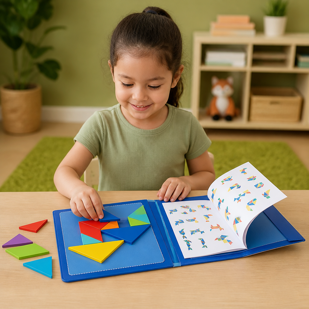 Libro Portátil De Rompecabezas Tangram Magnético Montessori De Madera Para Aprender Y Jugar