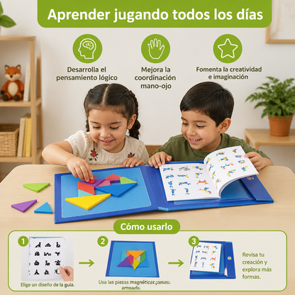 Libro Portátil De Rompecabezas Tangram Magnético Montessori De Madera Para Aprender Y Jugar