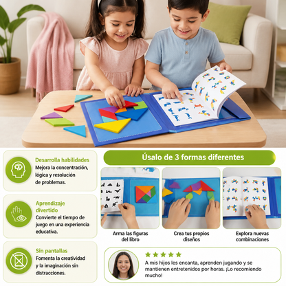 Libro Portátil De Rompecabezas Tangram Magnético Montessori De Madera Para Aprender Y Jugar