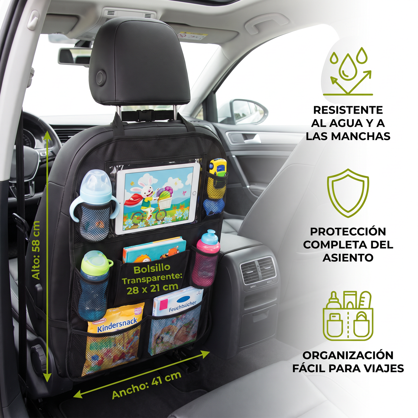 Protector De Asiento De Auto Y Organizador Para Niños