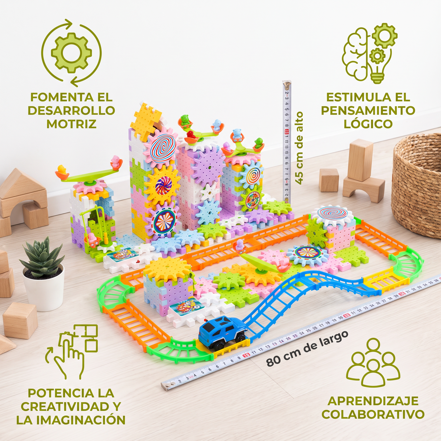 Juguete Montessori De Construcción Con Engranajes Giratorios