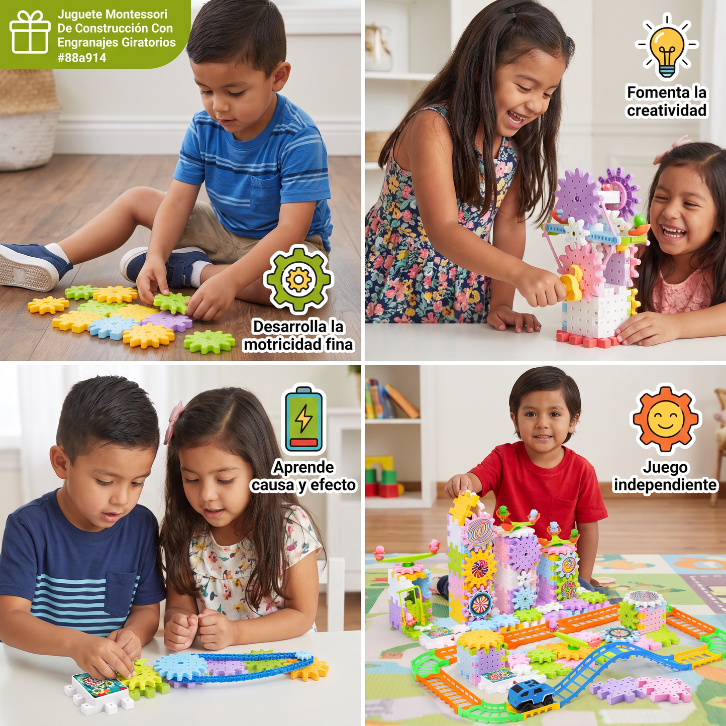 Juguete Montessori De Construcción Con Engranajes Giratorios