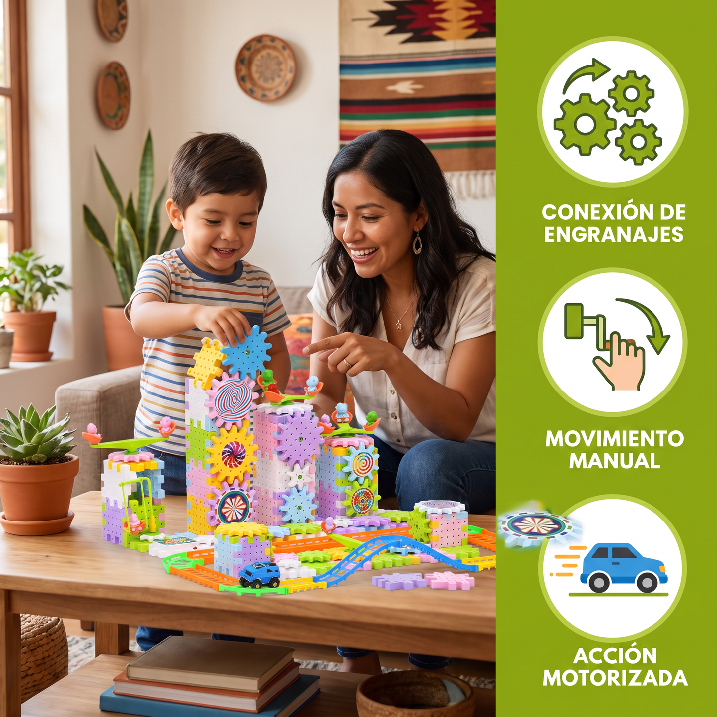 Juguete Montessori De Construcción Con Engranajes Giratorios
