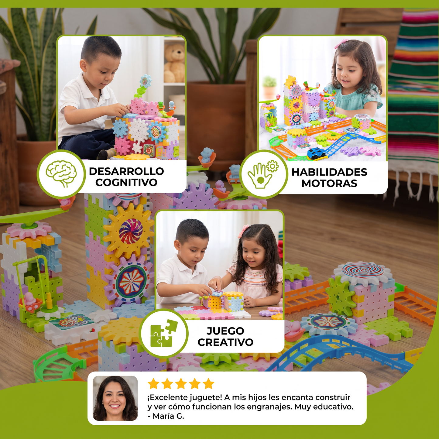 Juguete Montessori De Construcción Con Engranajes Giratorios