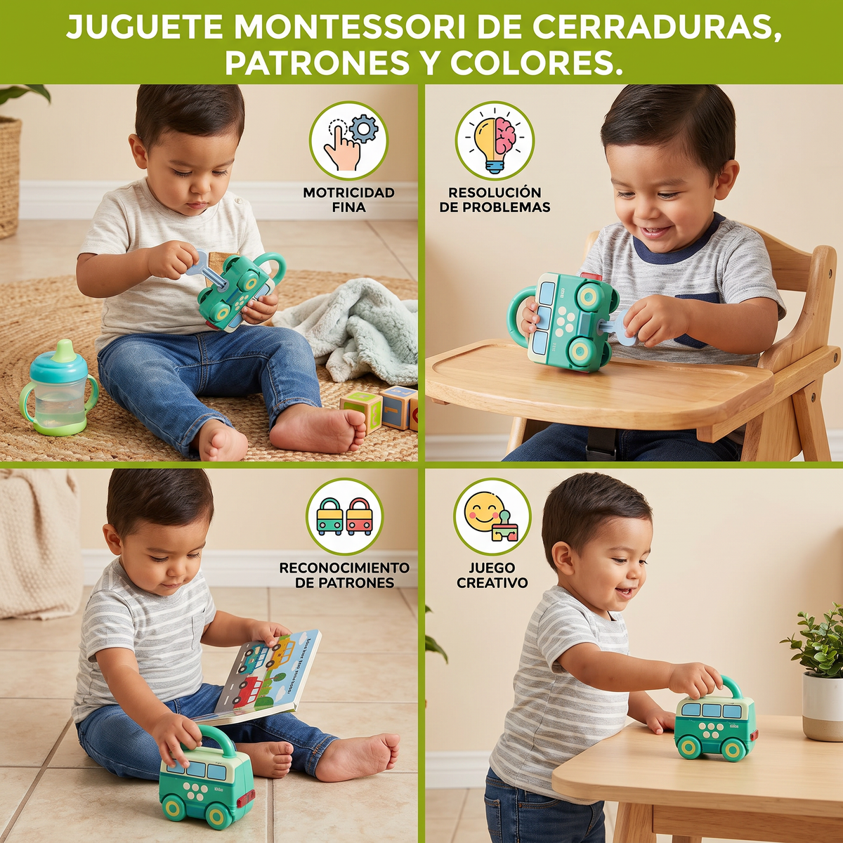 Juguete Montessori De Cerraduras, Patrones Y Colores