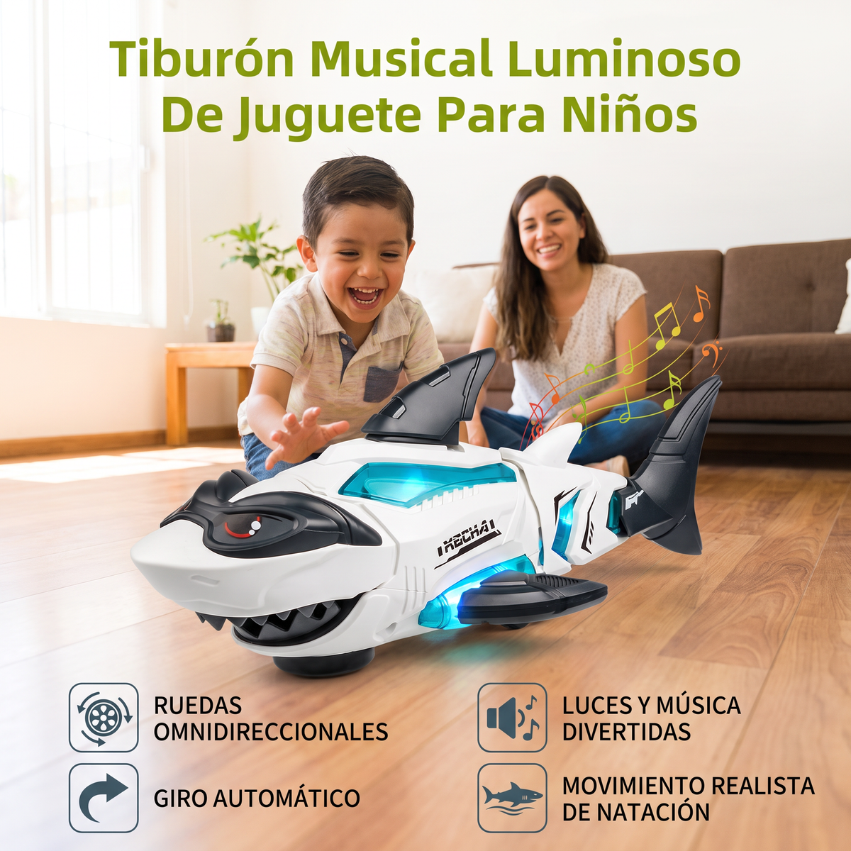 Tiburón Musical Luminoso De Juguete Para Niños