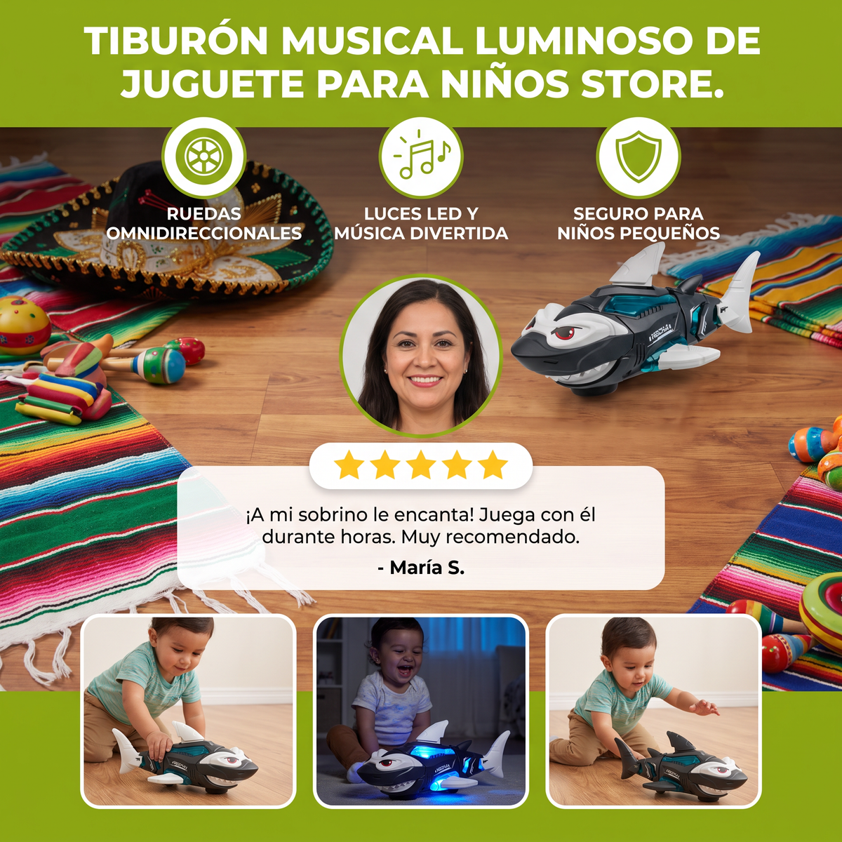 Tiburón Musical Luminoso De Juguete Para Niños