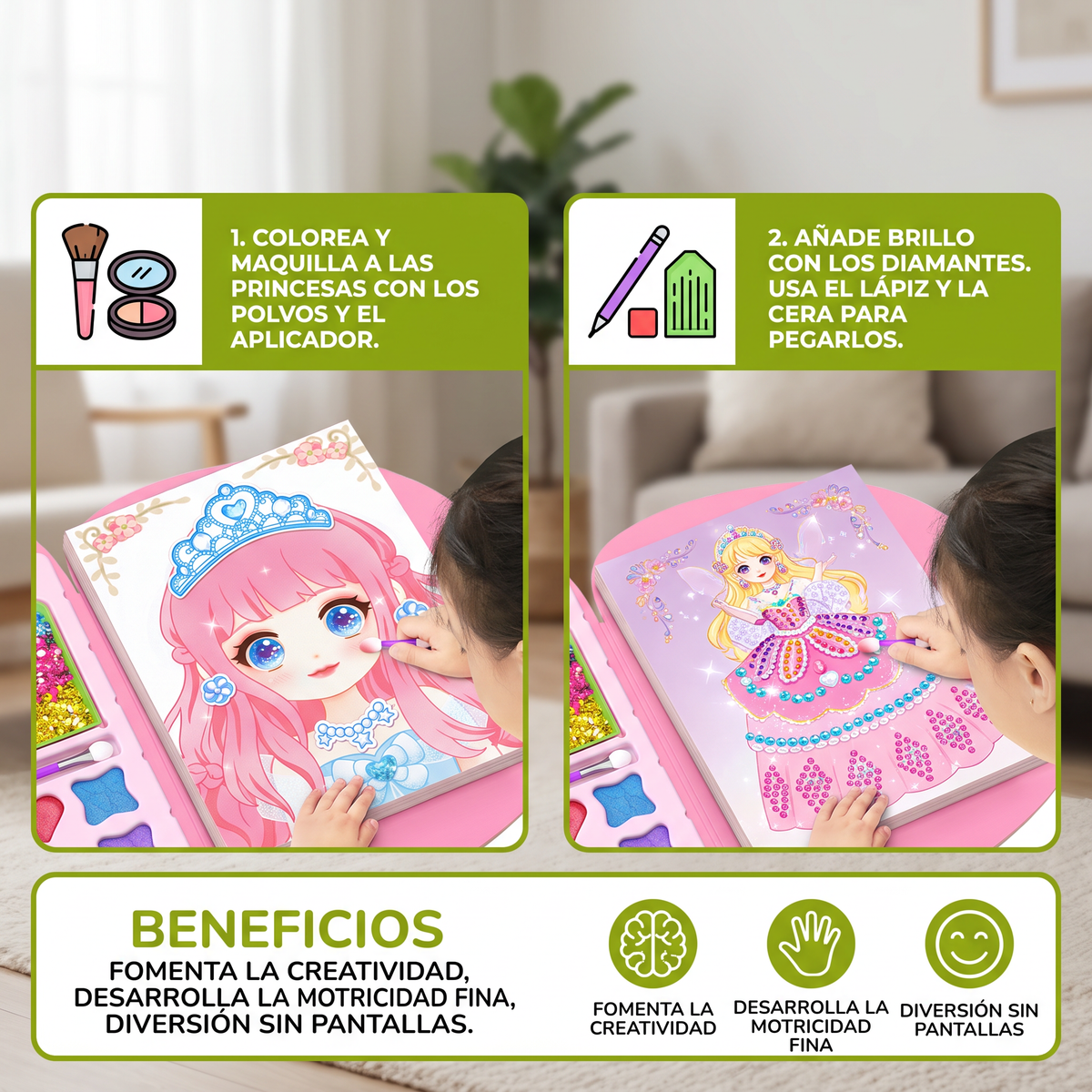 Pintura De Diamantes De Princesas Y Arte Con Foil – Kit Creativo Con Libro Para Colorear