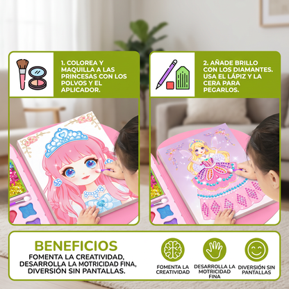 Pintura De Diamantes De Princesas Y Arte Con Foil – Kit Creativo Con Libro Para Colorear