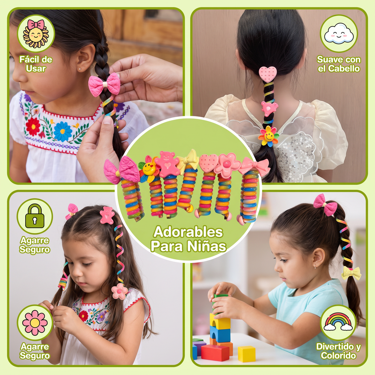 Set De Ligas De Cabello En Espiral Adorables Para Niñas