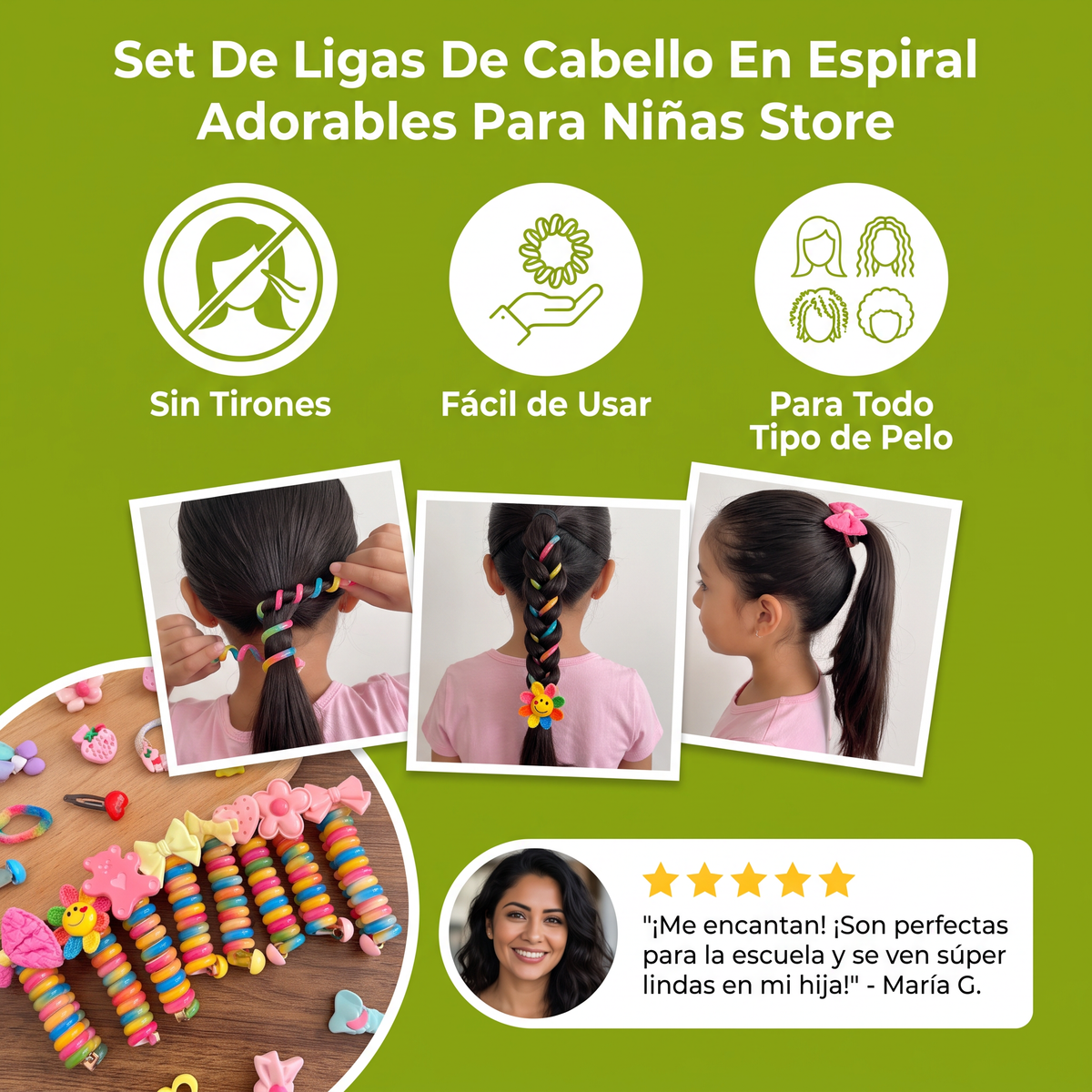 Set De Ligas De Cabello En Espiral Adorables Para Niñas