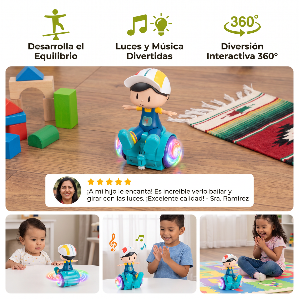 Juguete Interactivo De Baile Y Equilibrio 360° Con Luces Y Música