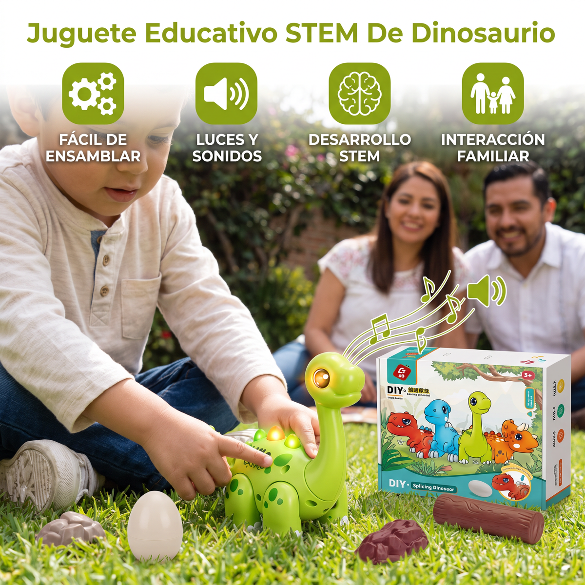 Juguete Educativo STEM De Dinosaurio Fácil De Ensamblar Con Luz Y Sonido