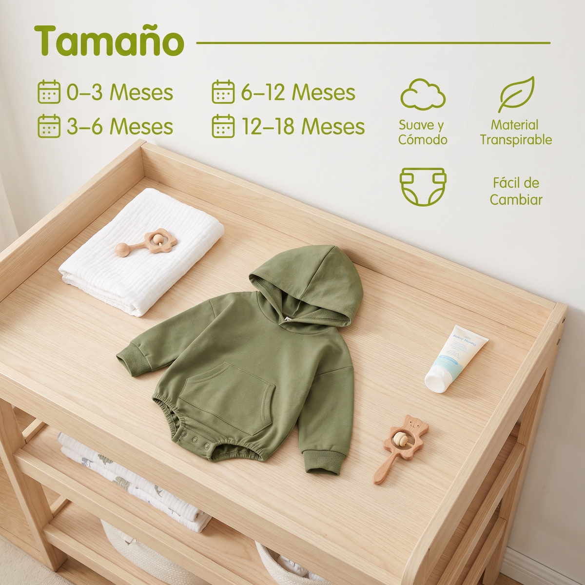 Mameluco Con Capucha Para Bebé – Enterizo Suave De Manga Larga Con Bolsillo Frontal