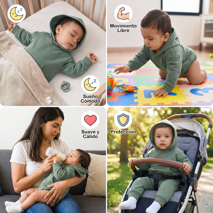 Mameluco Con Capucha Para Bebé – Enterizo Suave De Manga Larga Con Bolsillo Frontal
