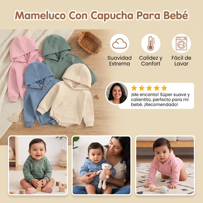 Mameluco Con Capucha Para Bebé – Enterizo Suave De Manga Larga Con Bolsillo Frontal