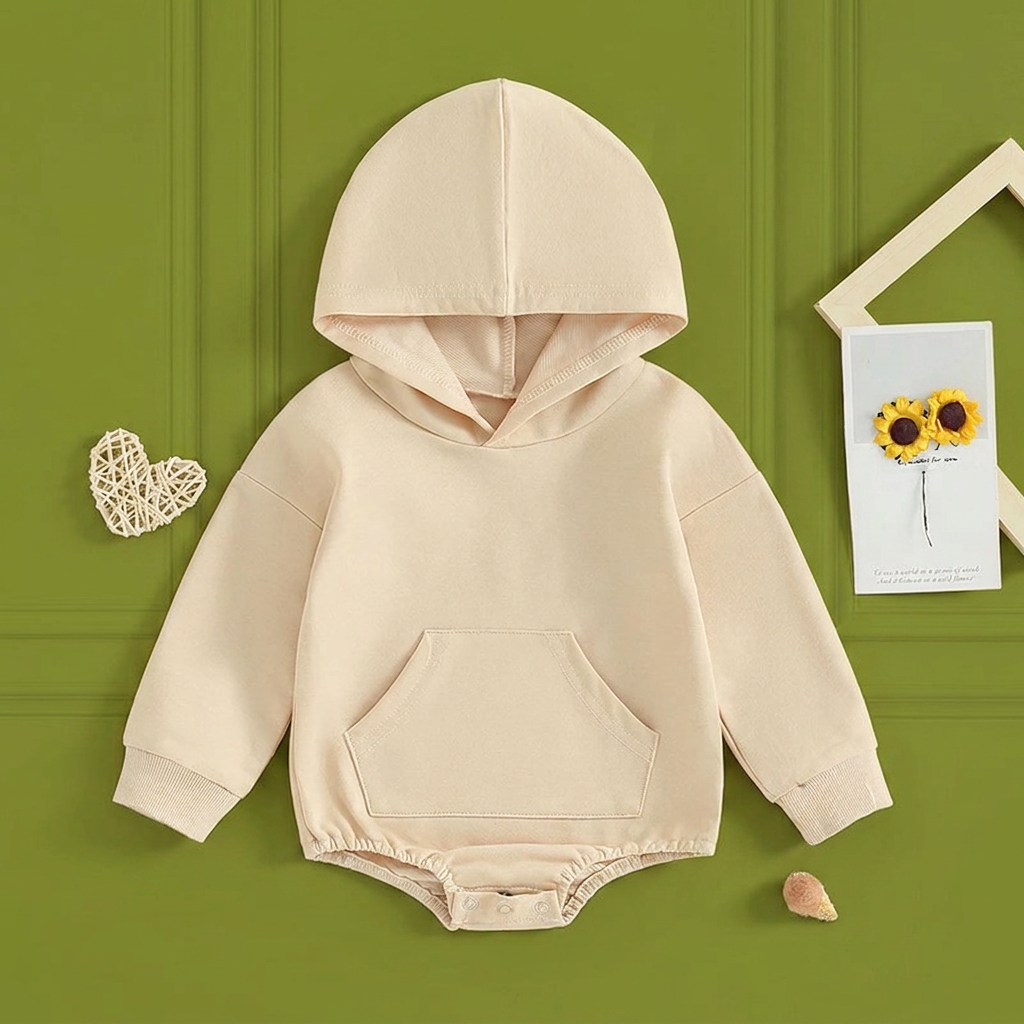 Mameluco Con Capucha Para Bebé – Enterizo Suave De Manga Larga Con Bolsillo Frontal