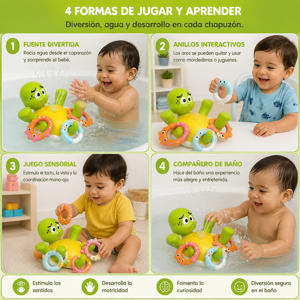 Juguete de Baño con Tortuga – Aspersor de Agua con Efecto de Fuente para Bebés y Niños Pequeños