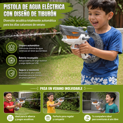 Pistola De Agua Eléctrica Con Diseño De Tiburón Para Niños – Diversión Acuática Totalmente Automática Para Los Días Calurosos De Verano
